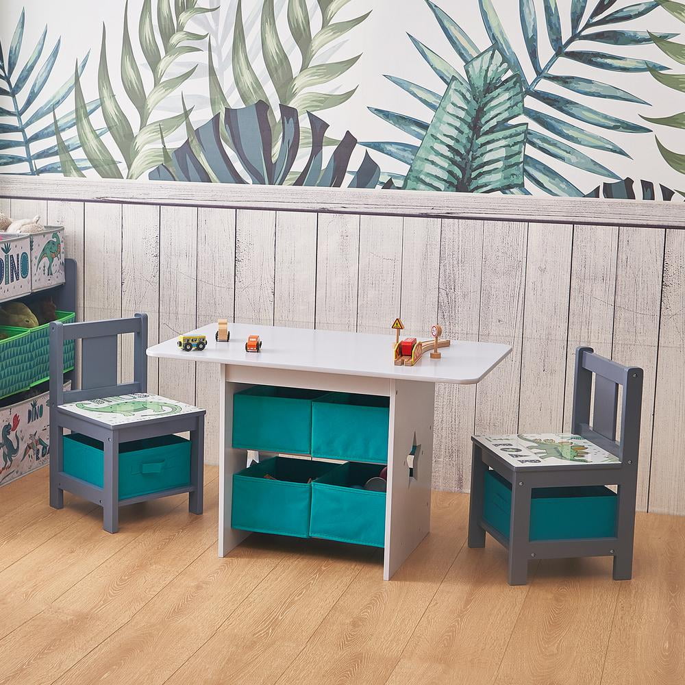 White Blue Gray Engineered Wood Table and Chair Set Z289
