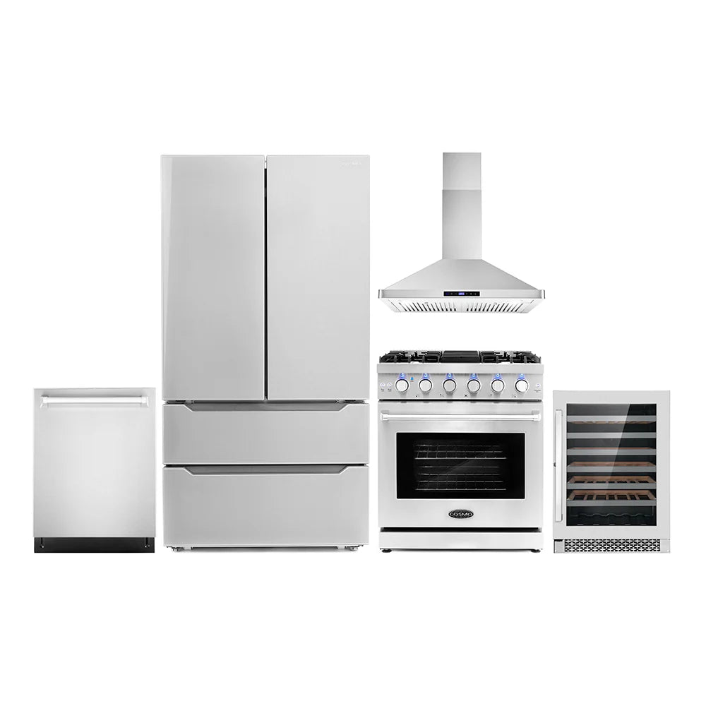 30 Gas Range, Wall Mount Range Hood, Dishwasher, Refrigerator with Ice Maker and Wine Cooler L722