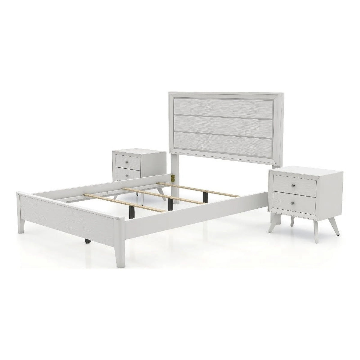 White Wood 3pc Bedroom Set Cal King with 2 Nightstands T700