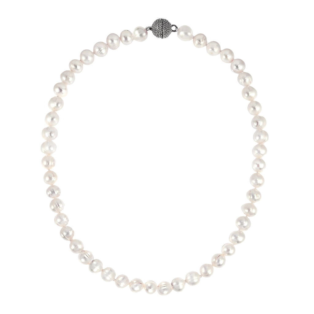 Natural Freshwater White Pearl Sterling Silver Necklace I892