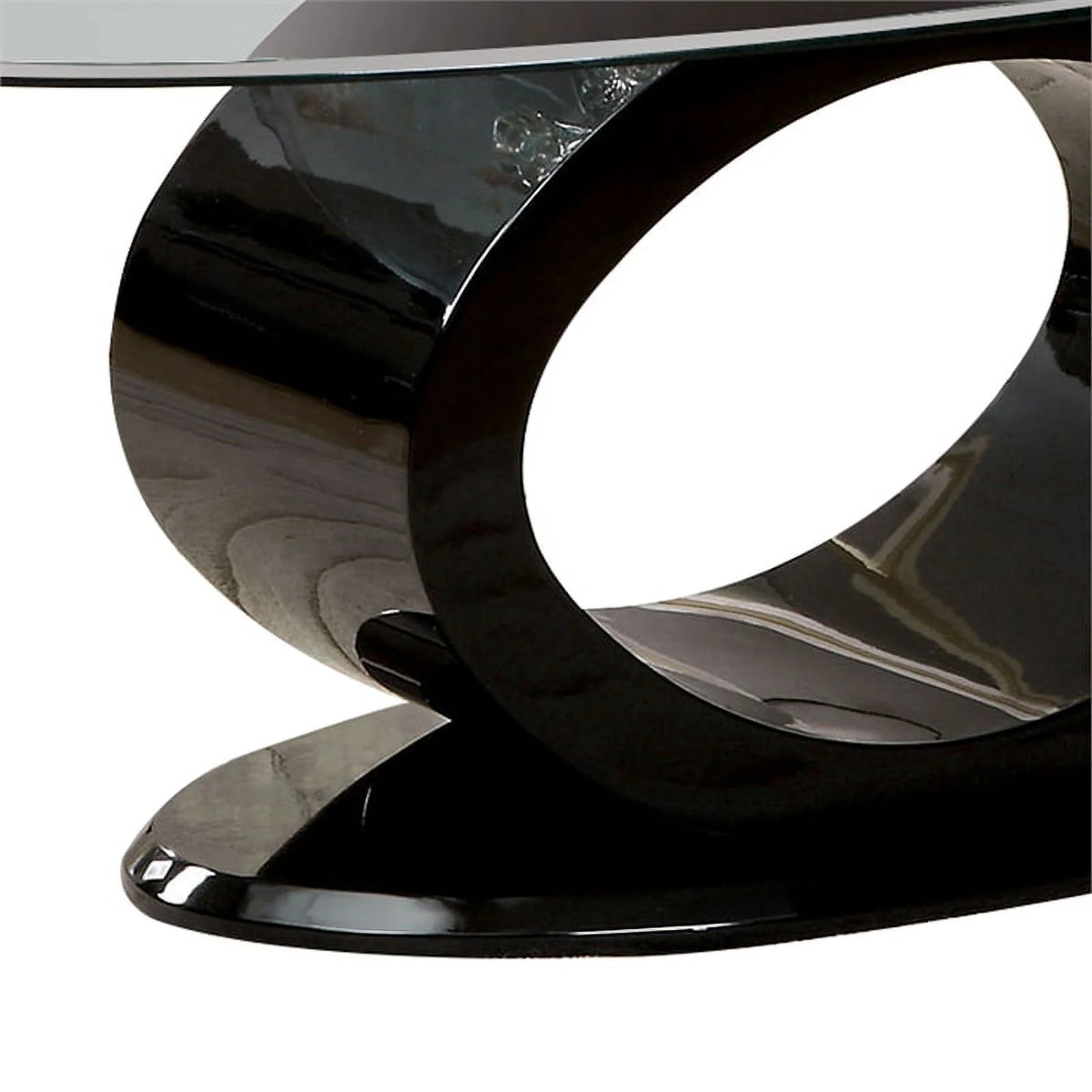 Contemporary Tempered Glass Top Coffee Table with O Shape Base, Black K759488