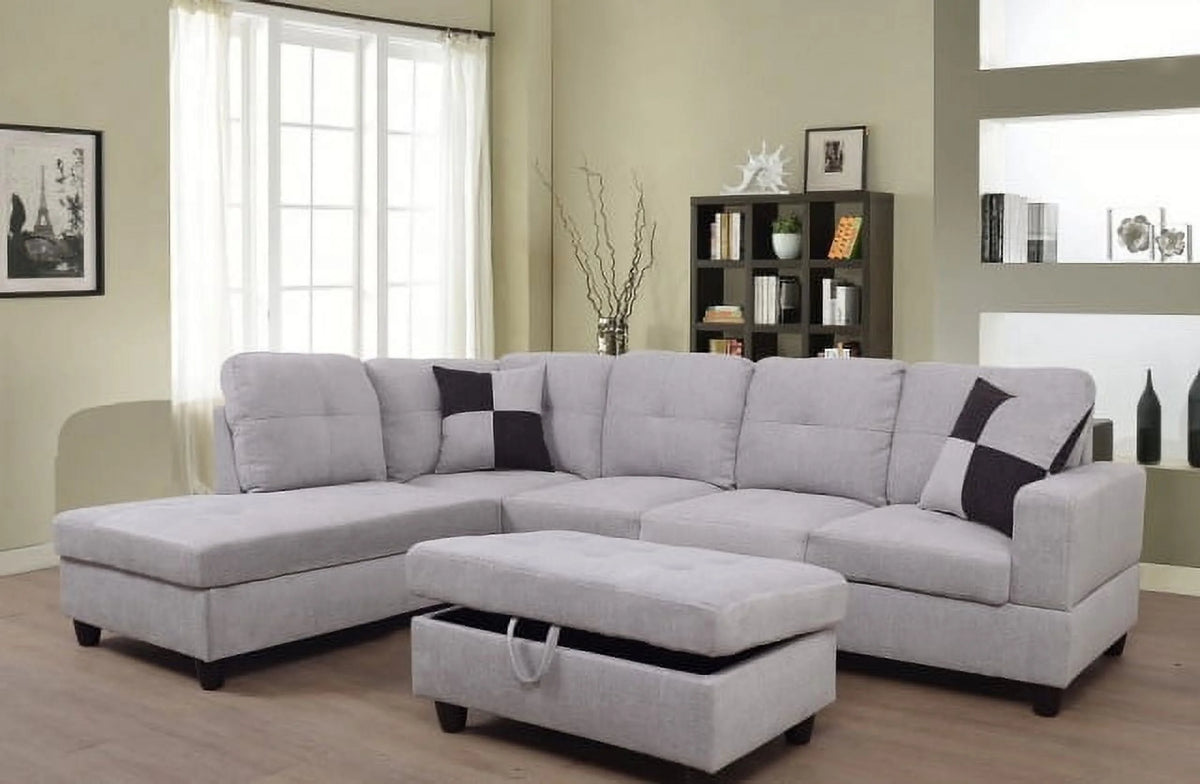 Dark Gray Linen Sofa Set with Nailhead Trim Q90030