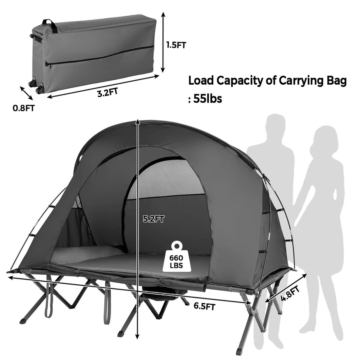 2-Person Folding Camping Tent Cot with External Cover Green L83228