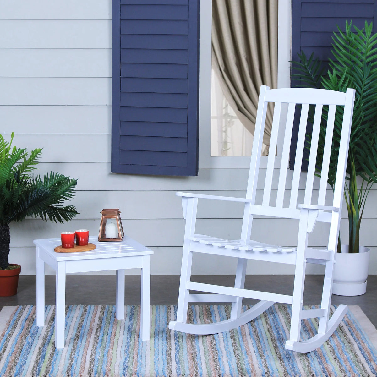 Solid Wood Patio Side Table White Finish B2566