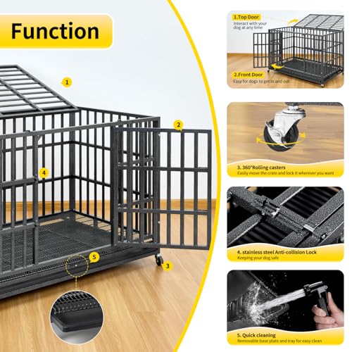 48 Inch Heavy Duty Steel Dog Crate with Wheels and Removable Tray I7837