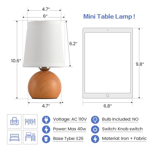Small Bedside Lamp with Fabric Shade & Wood Finish 10.6" J832