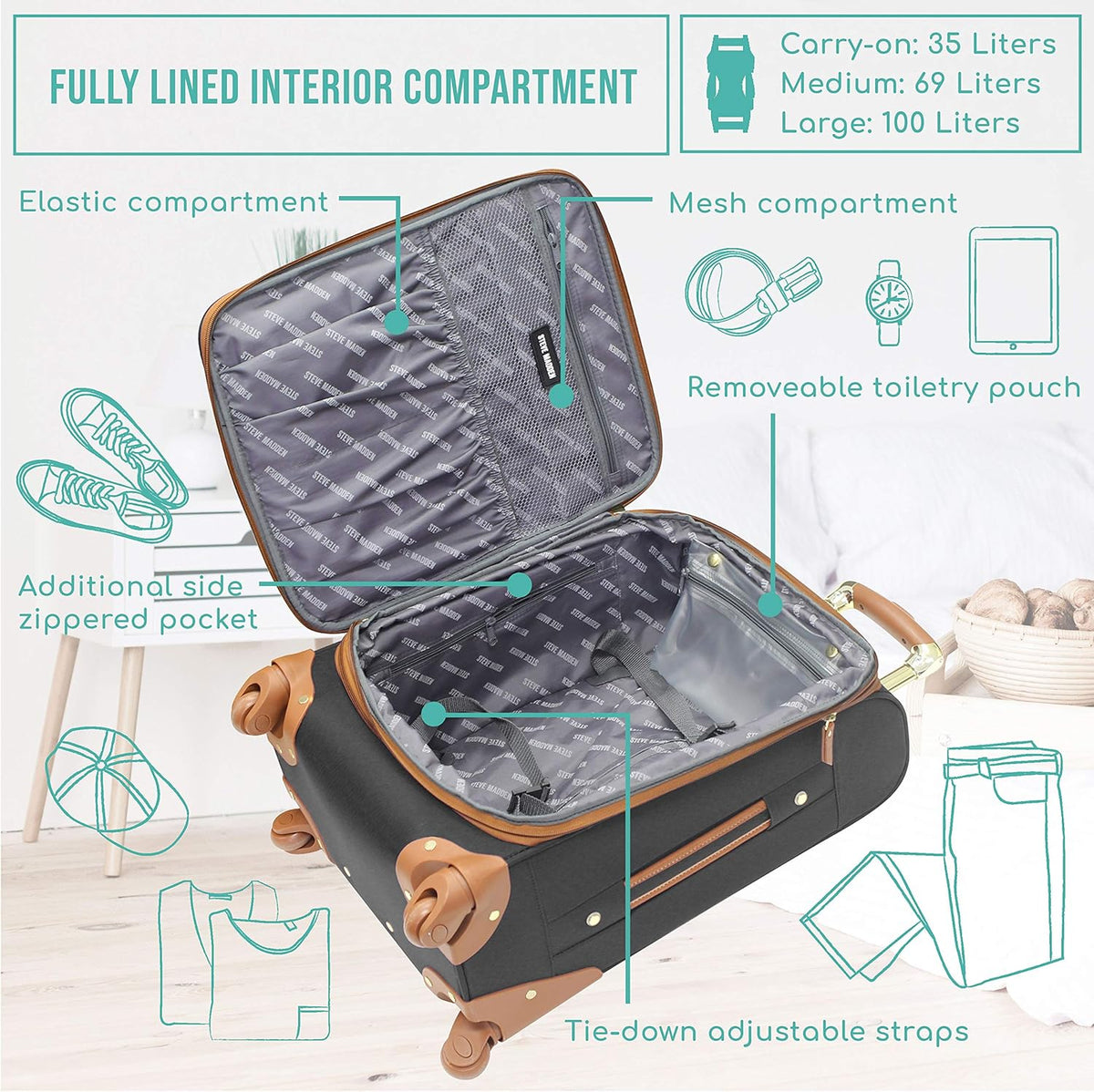 Lightweight Softside Expandable 20 Inch Carry On Bag with 4-Rolling Spinner Wheels N926