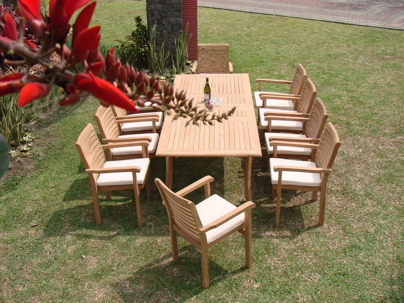 11 Pc Teak Dining Set with 10 Stacking Arm Chairs B34910