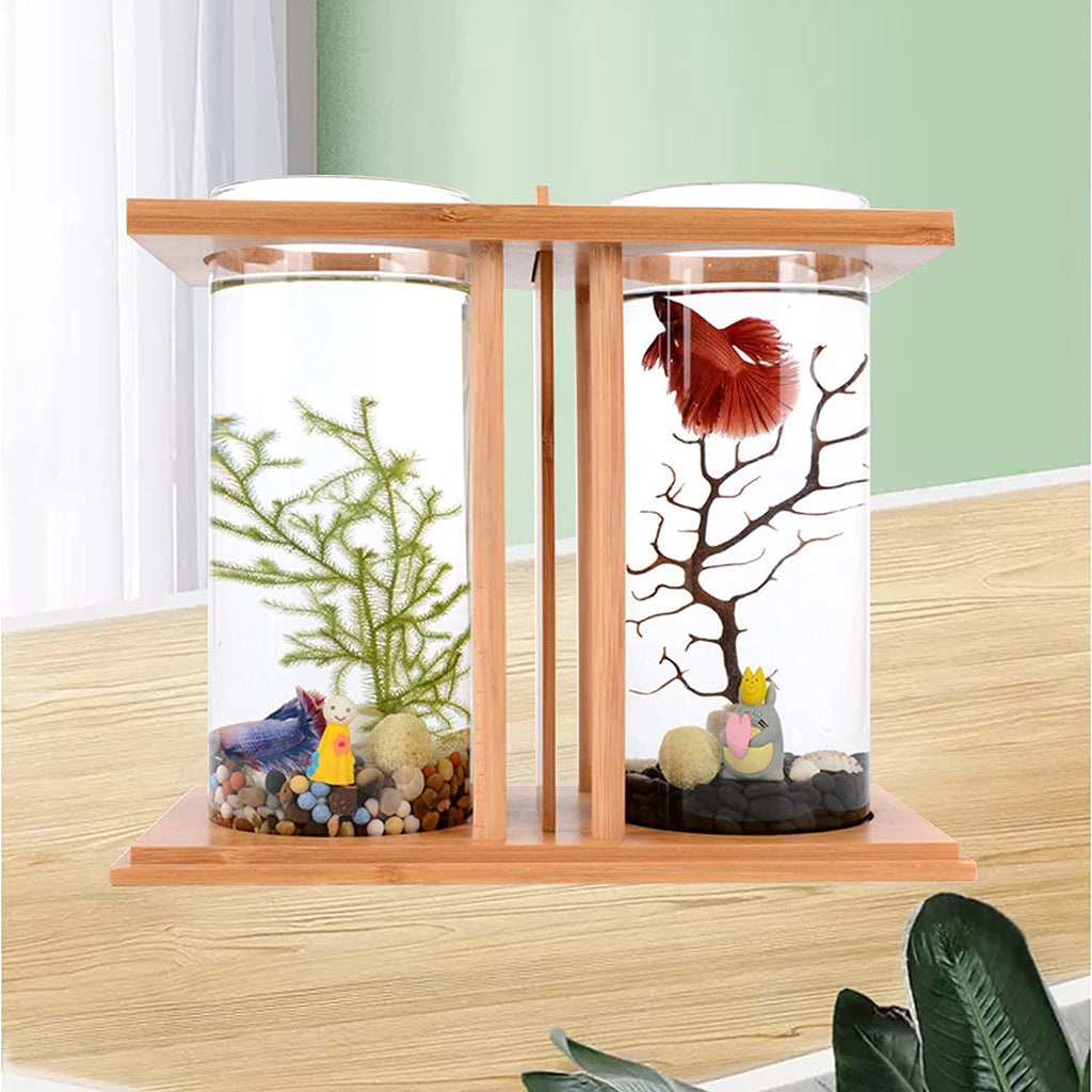 Bamboo Fish Bowl Glass Aquarium Mini Fish Tank K4776