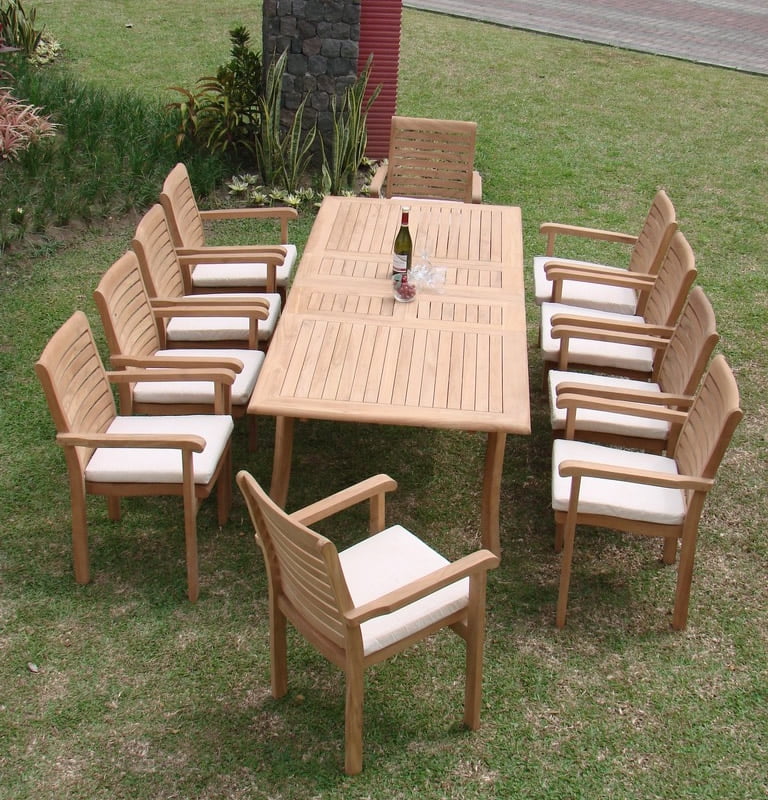 11 Pc Teak Dining Set with 10 Stacking Arm Chairs B34910