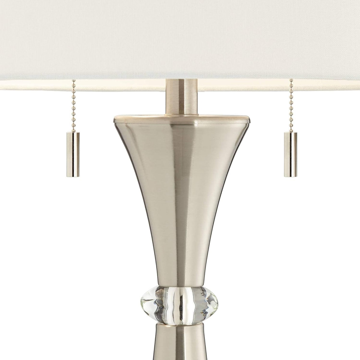 Silver Metal White Fabric Drum Table Lamps Set of 2 G7413