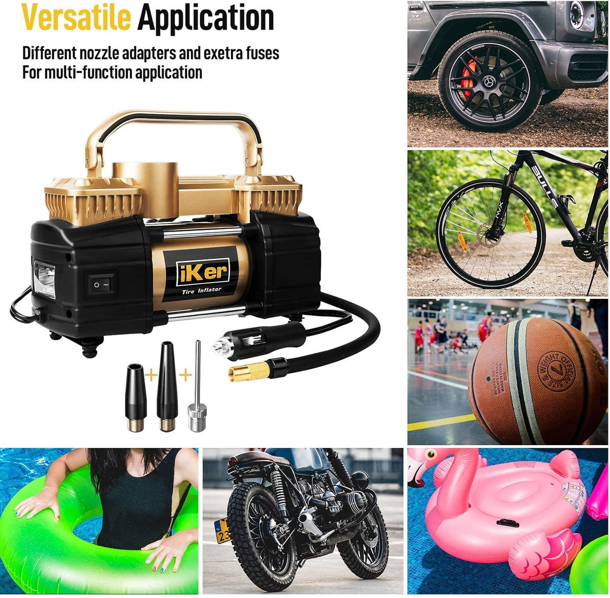 Portable Air Compressor Pump Tire Inflator, Digital Gauge 12V 70L/Min Double Cylinders 150PSI with LED Lights, 11.5ft Air Hose and Tire Repair Kit Pack of 2 R704