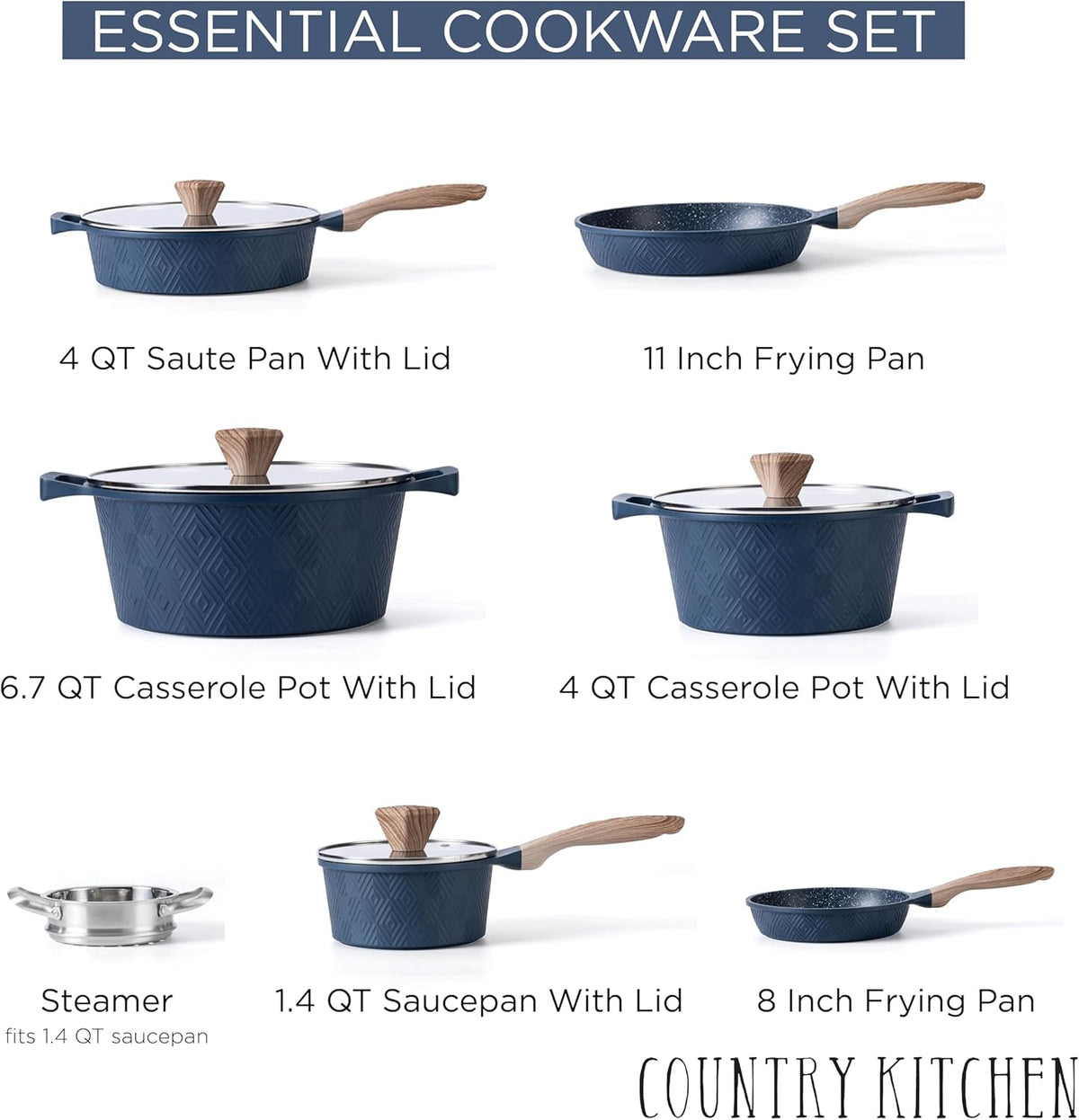 13 Piece Nonstick Cast Aluminum Induction Cookware Set with Glass Lids X446764