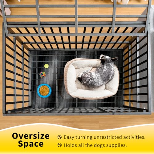 48 Inch Heavy Duty Steel Dog Crate with Wheels and Removable Tray I7837