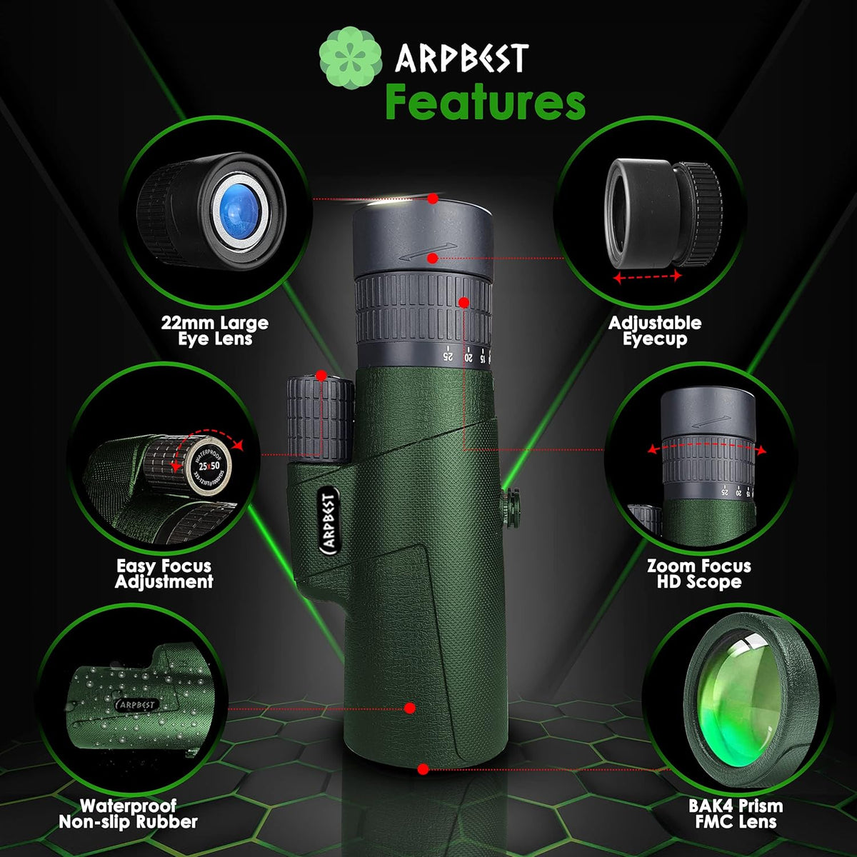 25X50 High Definition Monocular Telescope with Smartphone Holder & Tripod L120365