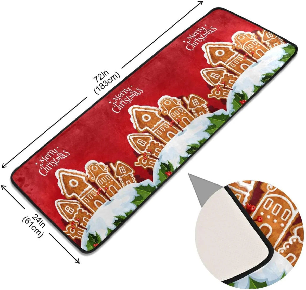 2'x6' Christmas Gingerbread House Runner Rug with Rubber Backing L128