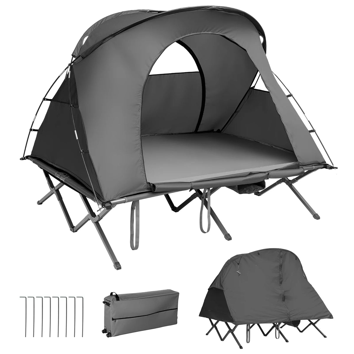 2-Person Folding Camping Tent Cot with External Cover Green L83228