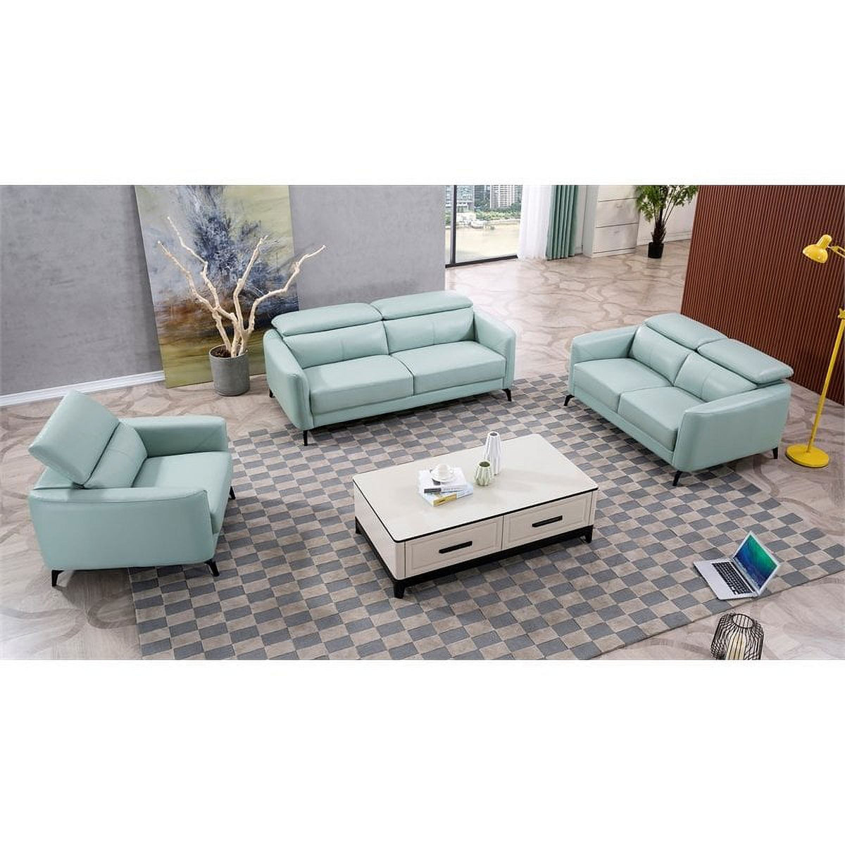 Genuine Leather Accent Chair in Light Teal C36047