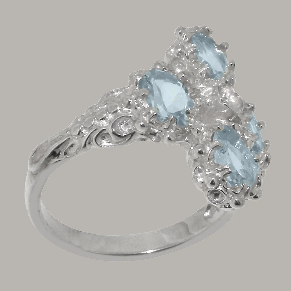 14k White Gold Natural Diamond & Aquamarine Womens Ring W86595
