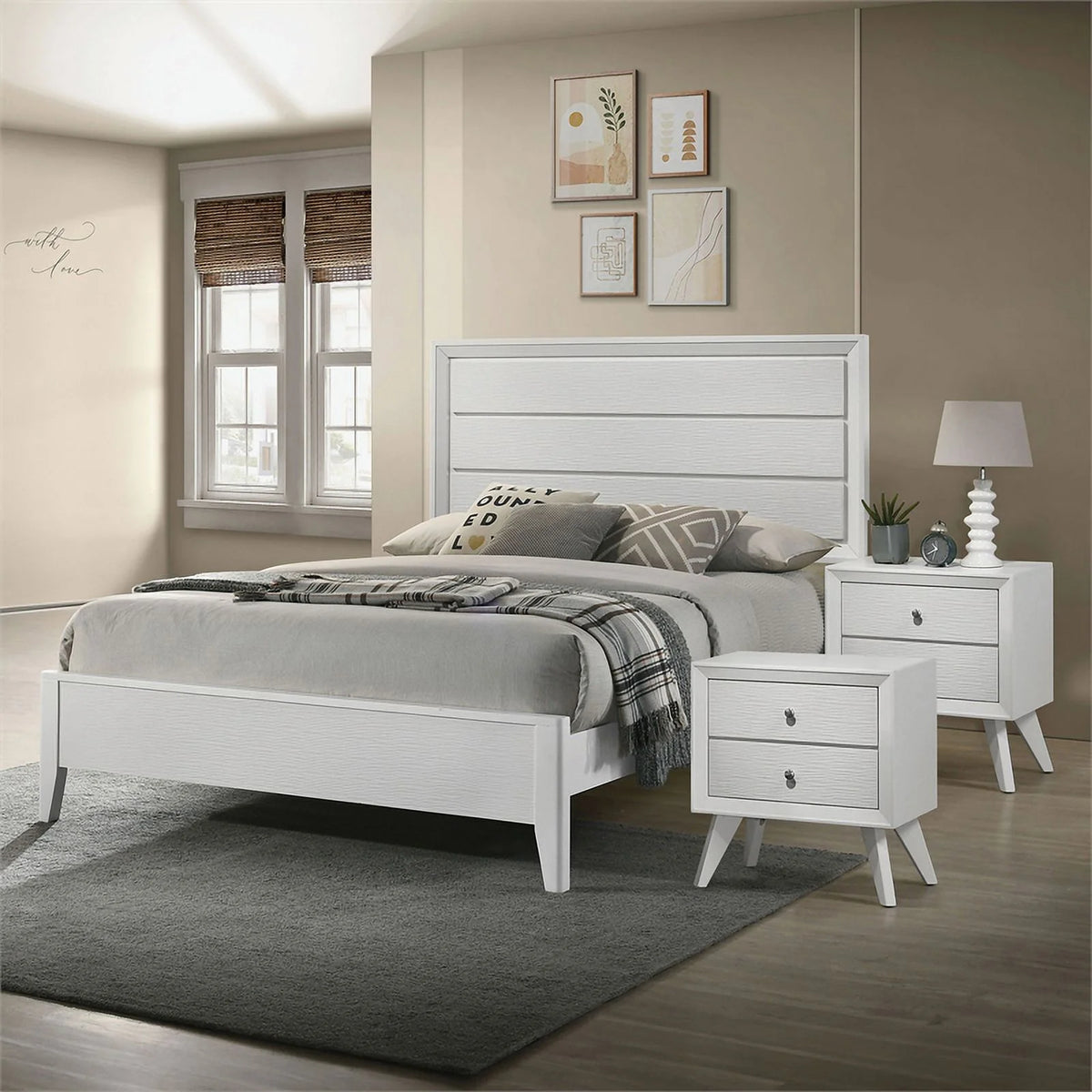 White Wood 3pc Bedroom Set Cal King with 2 Nightstands T700