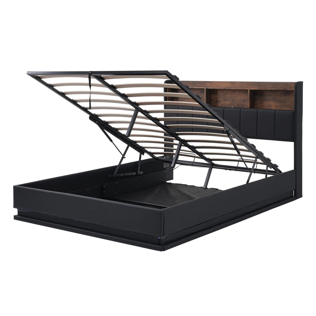 Black Full Size PU Upholstered Platform Bed with Storage Headboard X555