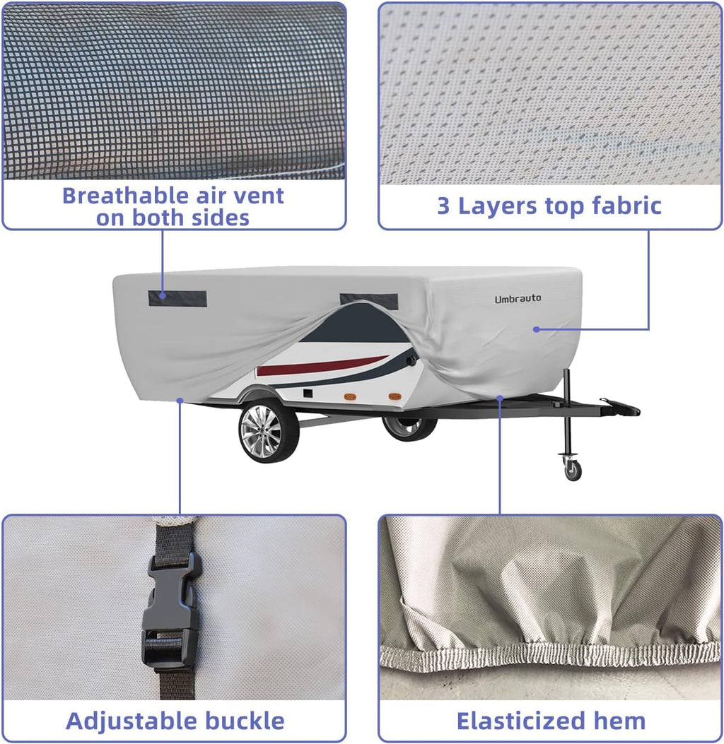 Gray Waterproof Pop Up Camper Cover for 10' - 12' Trailers Y5470