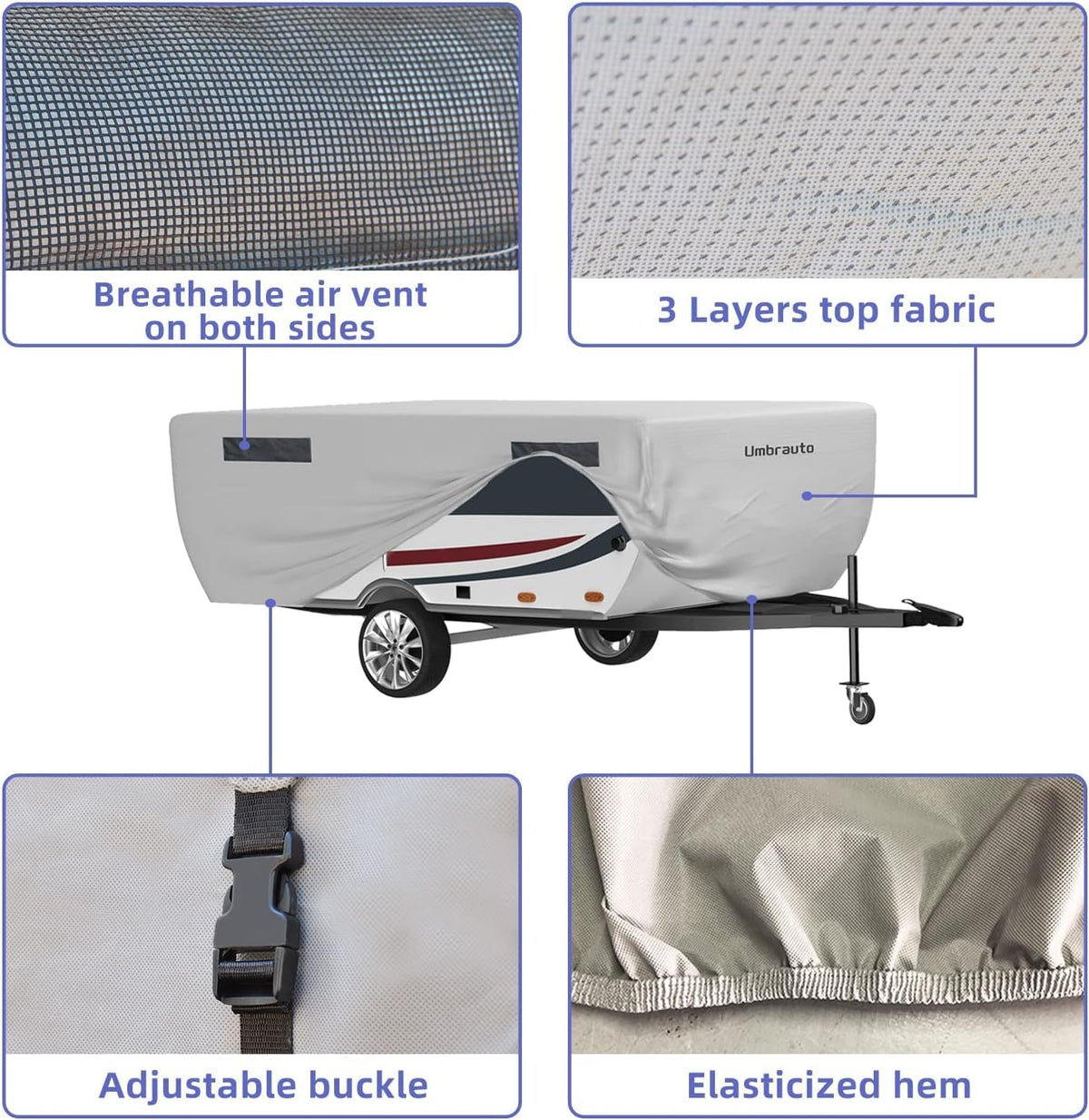 Gray Waterproof Pop Up Camper Cover for 10' - 12' Trailers Y5470