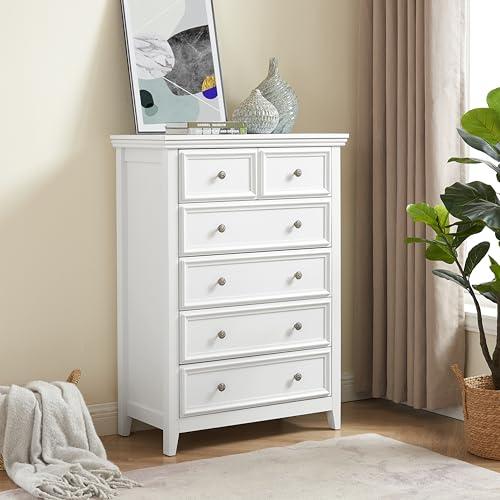 White 6 Drawer Dresser with Metal Handles R134