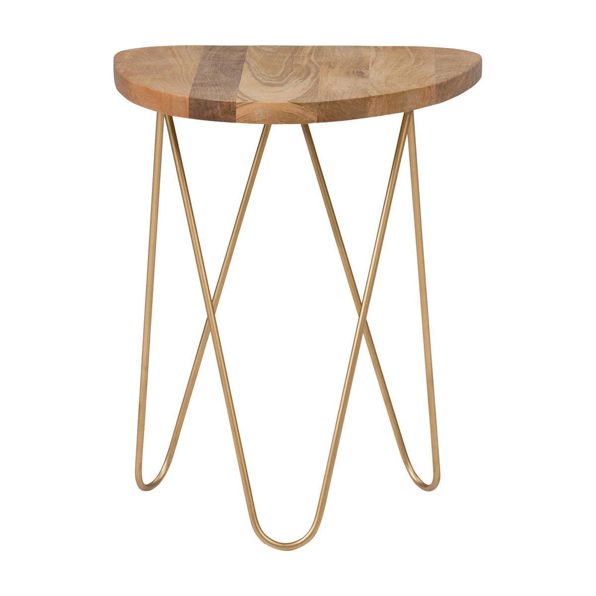Natural Wood Accent Side Table with Gold Hairpin Legs Y3828