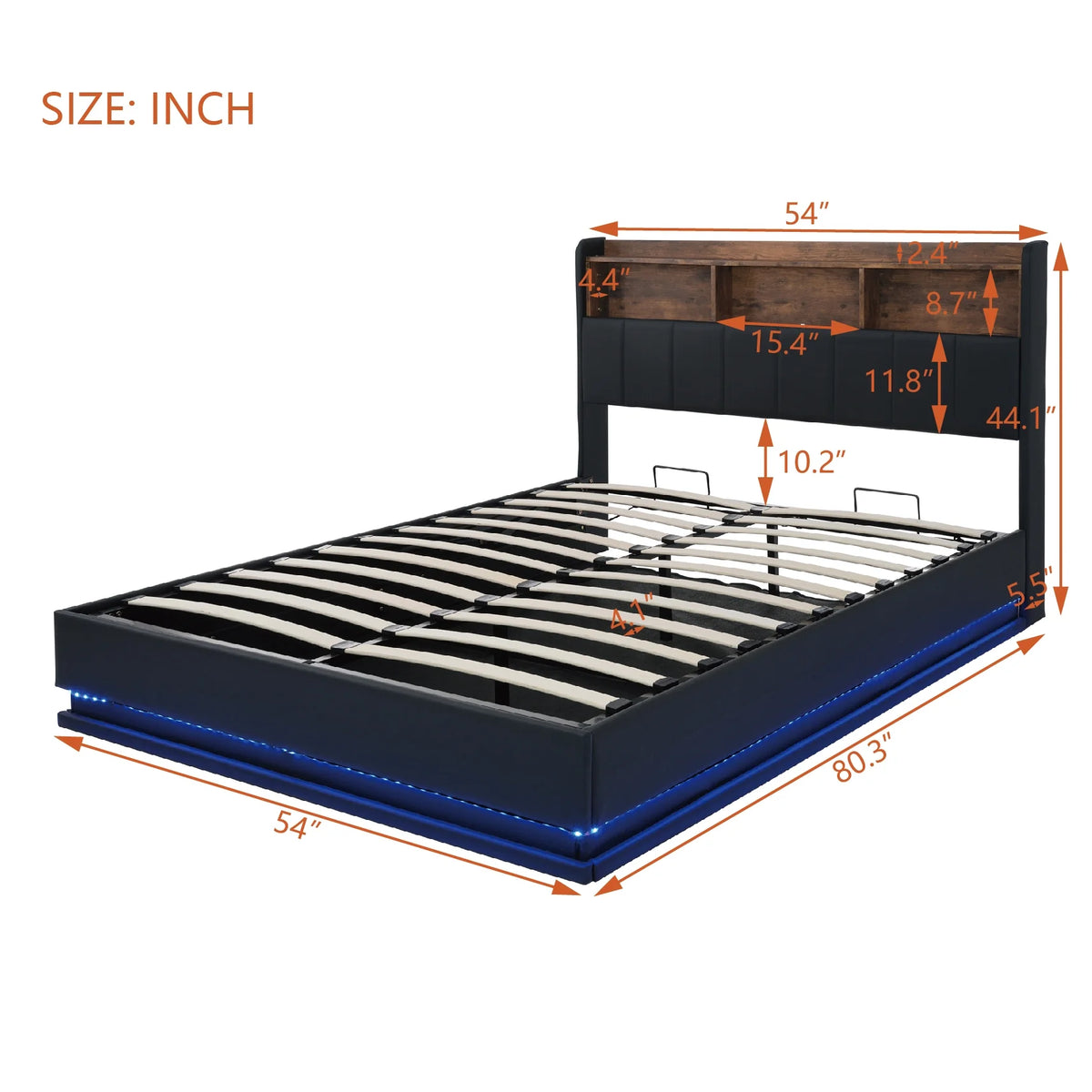 Black Full Size PU Upholstered Platform Bed with Storage Headboard X555