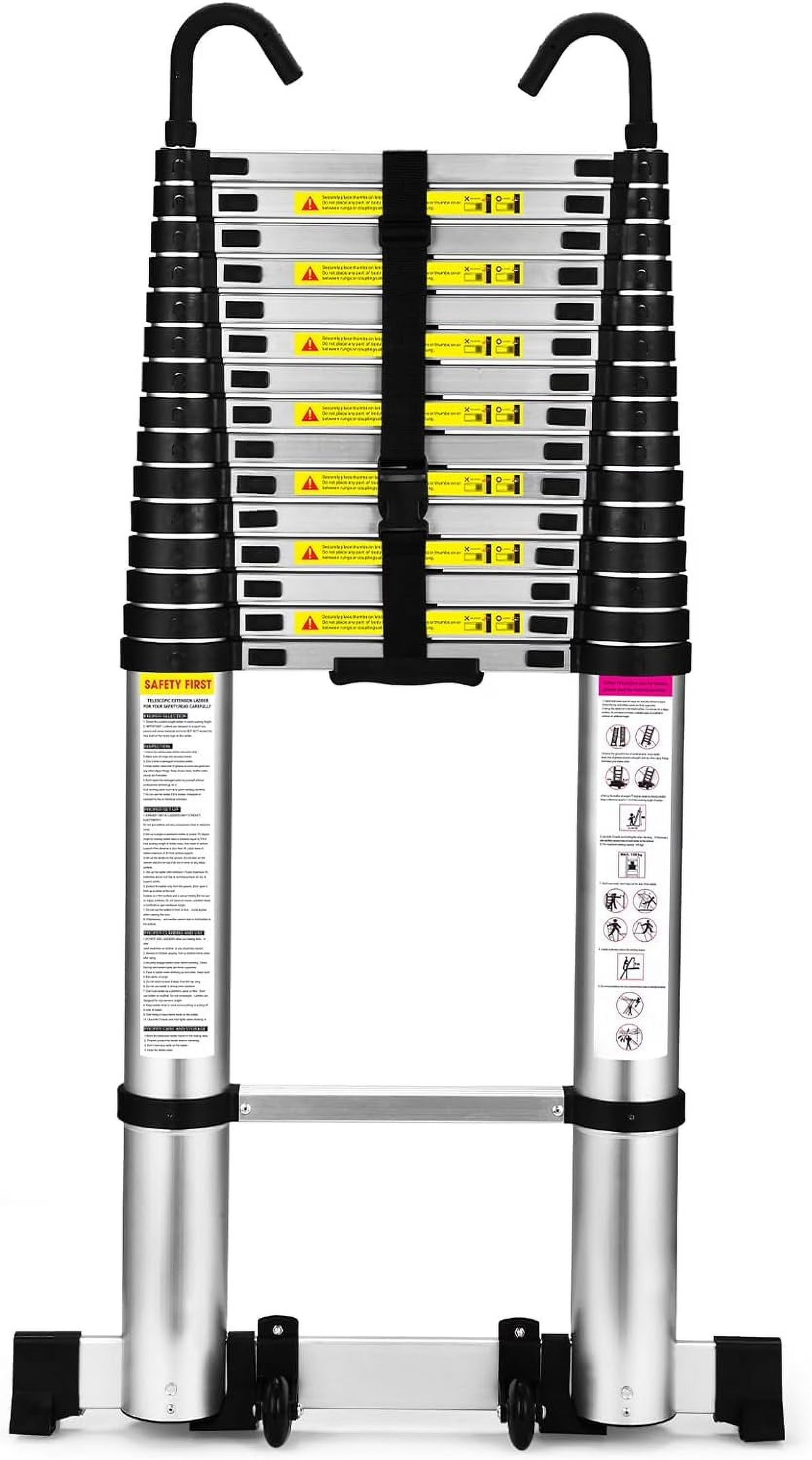 12.5 FT Aluminum Telescoping Ladder with 2 Triangle Stabilizers U196