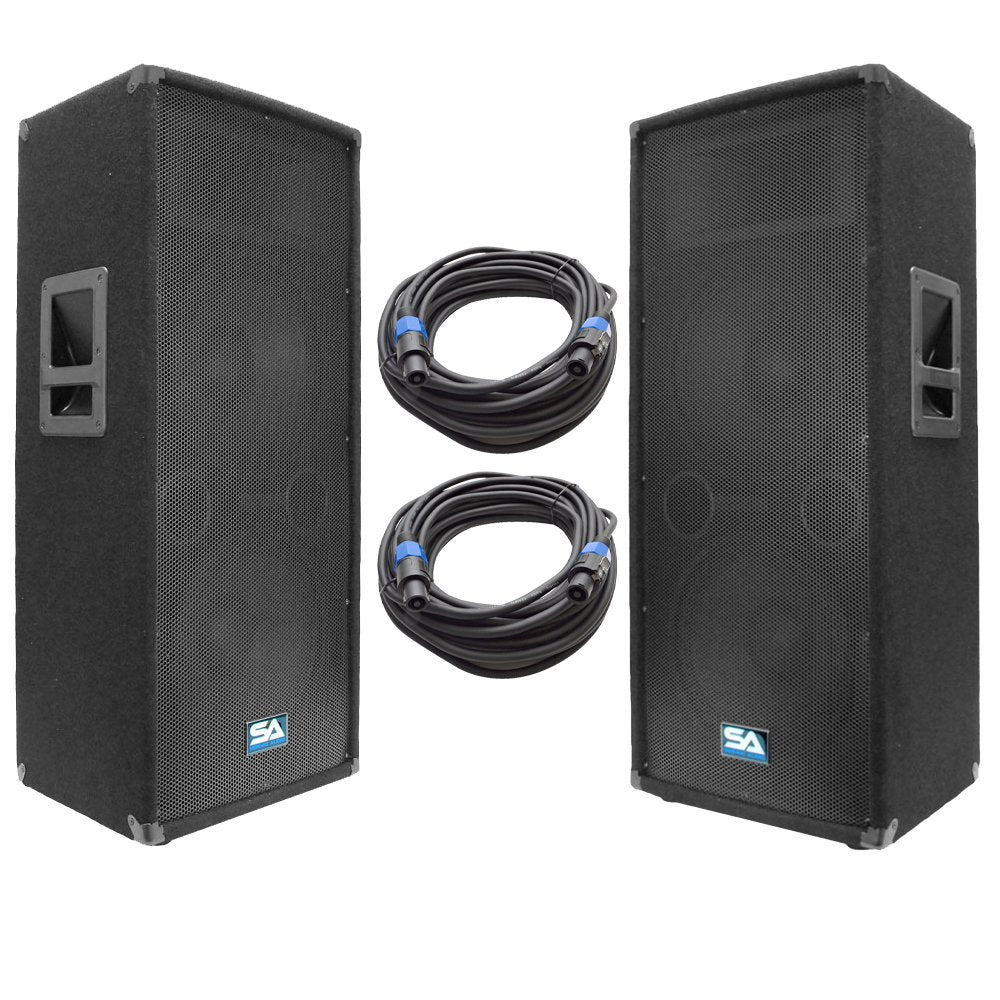 Pair of Dual 12 Inch PA Loudspeakers and 50' Speaker Cables M1607