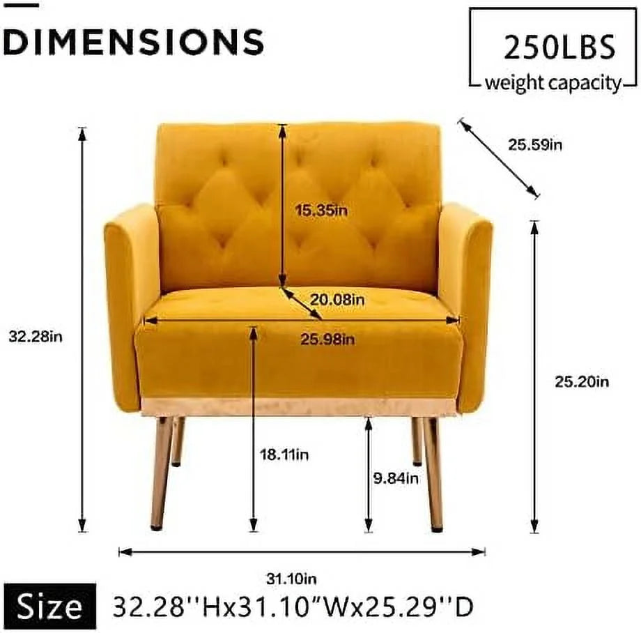 Yellow Velvet Accent Chair with Metal Legs H9678