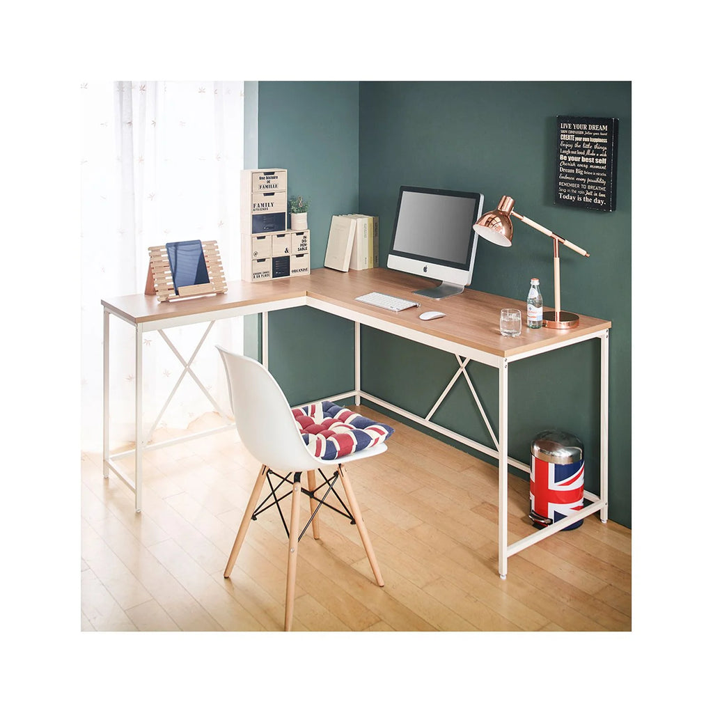 Dark Gray and Ivory Wood and Metal Corner Desk Y394016