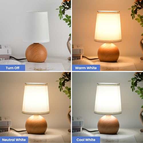 Small Bedside Lamp with Fabric Shade & Wood Finish 10.6" J832