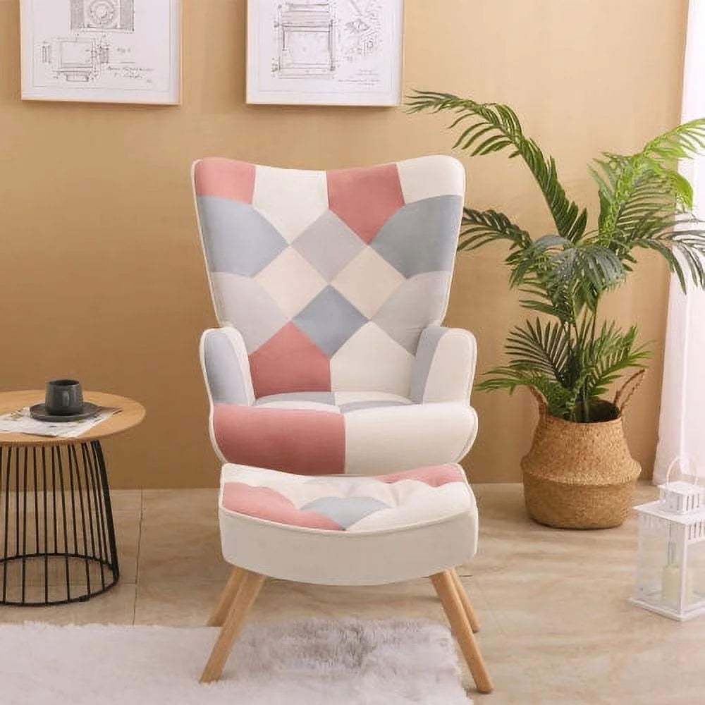 Pink Accent Chair with Ottoman T85906