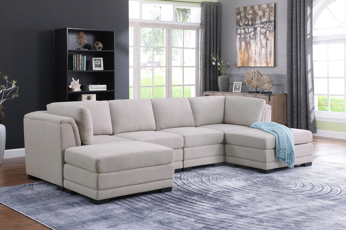 Light Gray Linen Reversible Sectional Sofa with 2 Ottomans O706