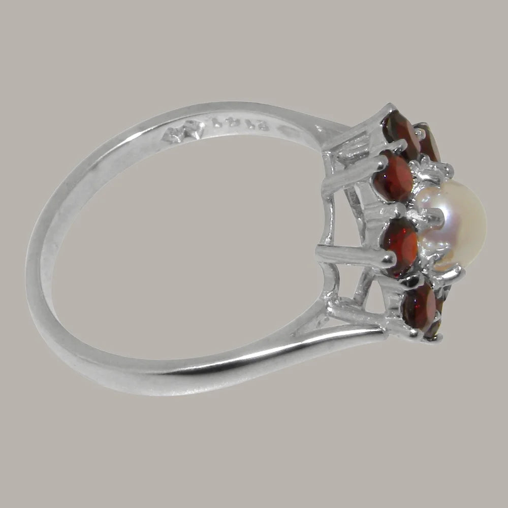 9k White Gold Cultured Pearl & Garnet Statement Ring C8098
