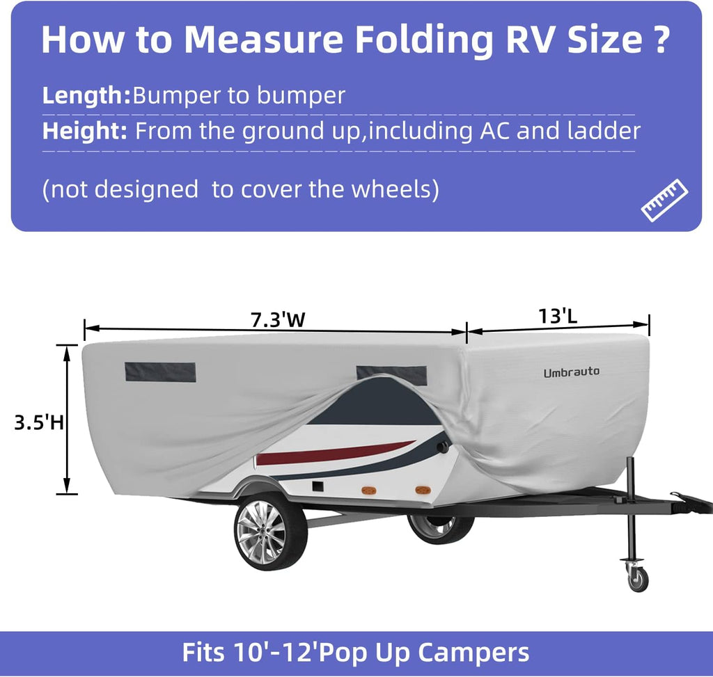 Gray Waterproof Pop Up Camper Cover for 10' - 12' Trailers Y5470