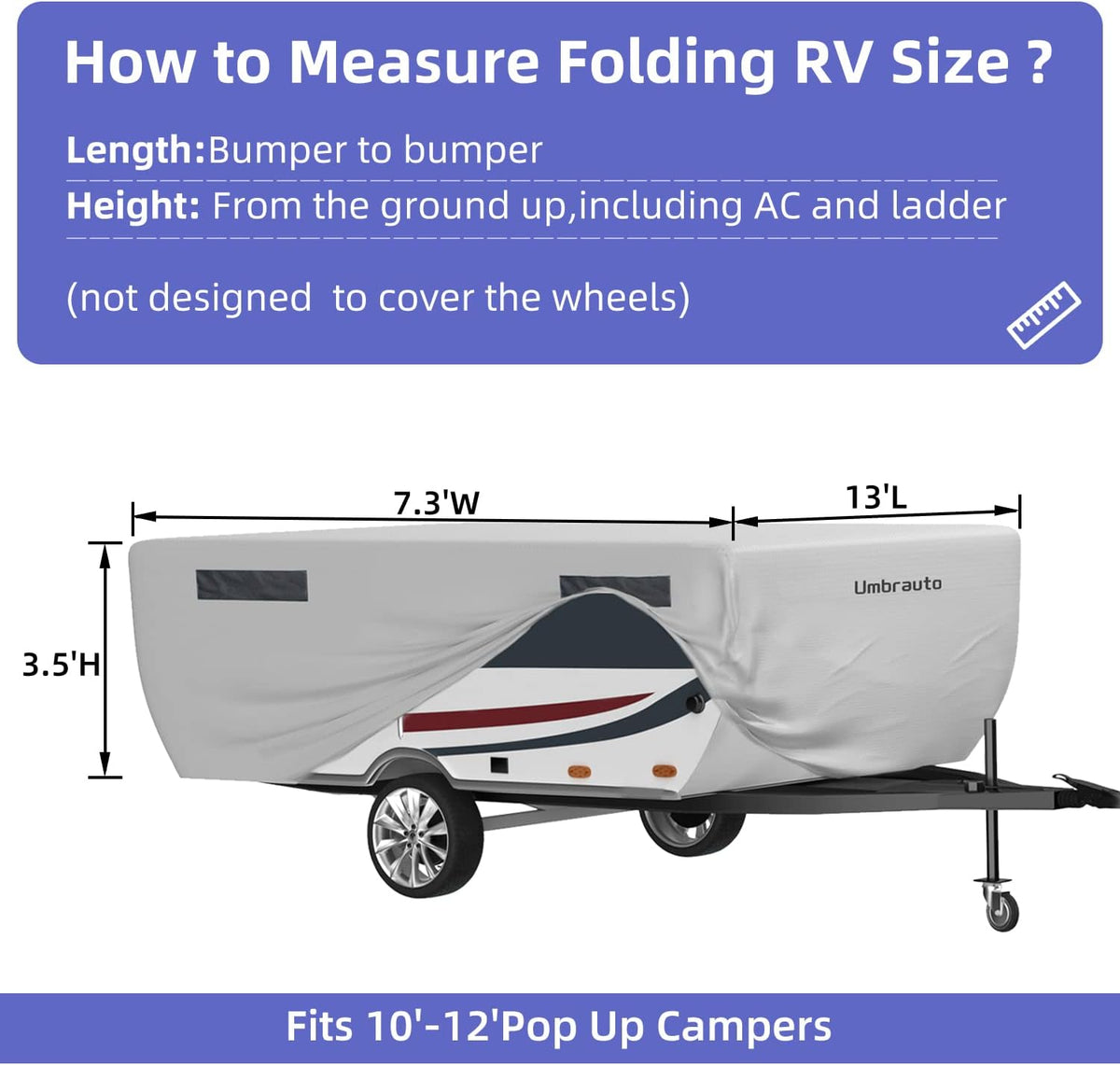 Gray Waterproof Pop Up Camper Cover for 10' - 12' Trailers Y5470