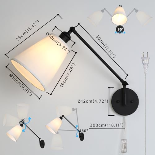 White Textile Swing Arm Wall Sconce with On/Off Switch O8595