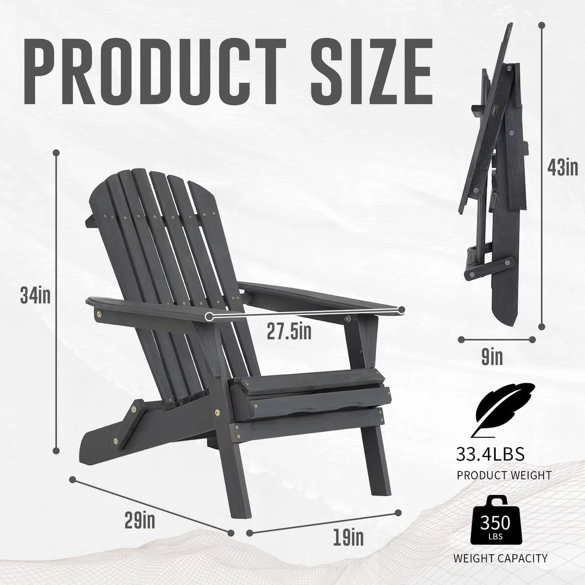 Folding Adirondack Chair Set of 2 Grey R440705