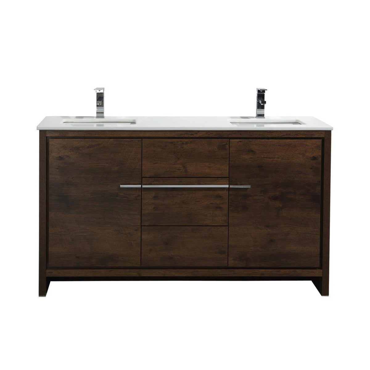 60 in. Double Sink Rose Wood Bathroom Vanity with White Quartz Counter-Top H665
