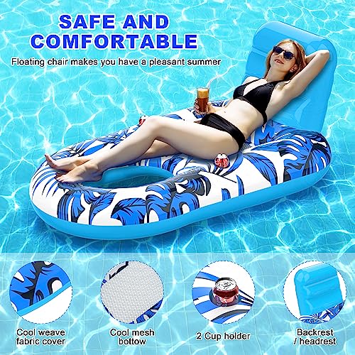 Inflatable Pool Float Lounger with Backrest and Cup Holders P41584
