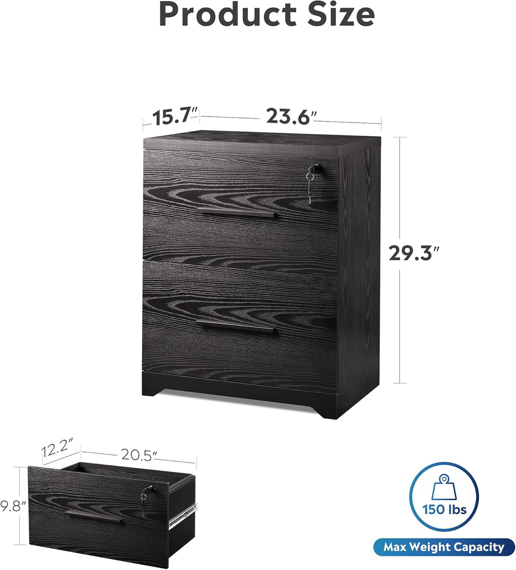 Black 2-Drawer Wood Lateral File Cabinet with Lock K3624