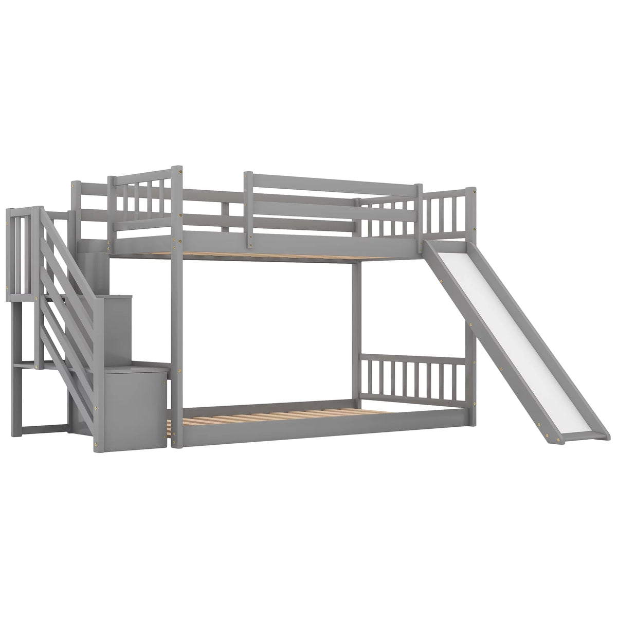 Solid Wood Twin Over Twin Bunk Bed with Slide and Stairway B33015
