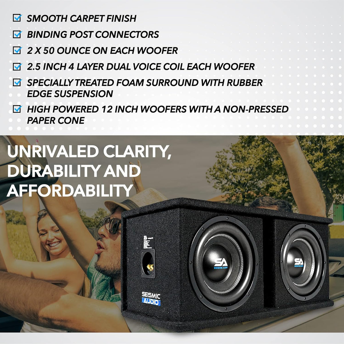 Dual 12 Inch 2400 Watt Car Audio Subwoofer Box Enclosure with Rear Vent L53475