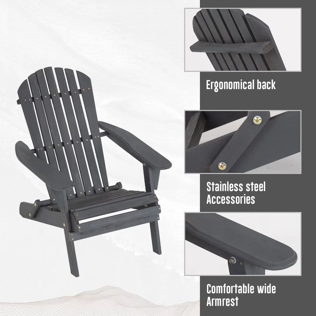 Folding Adirondack Chair Set of 2 Grey R440705