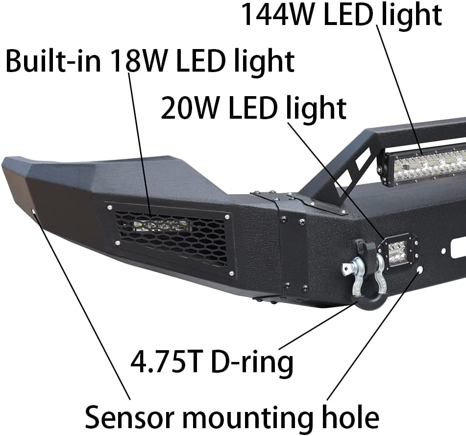 Black Texture Front Bumper with 5 LED Aluminum Lights and Winch Plate I76271