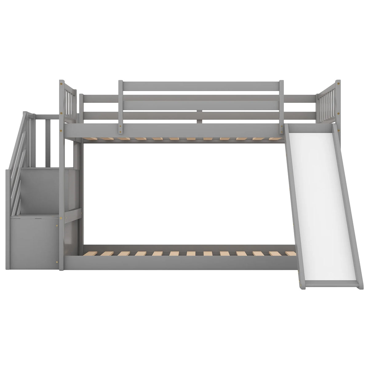Solid Wood Twin Over Twin Bunk Bed with Slide and Stairway B33015